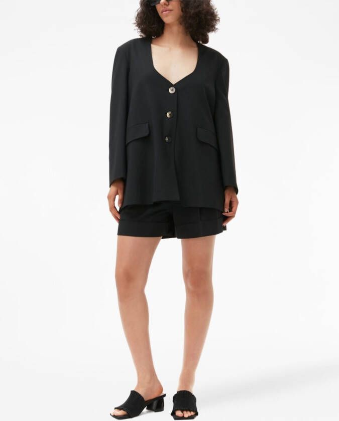 GANNI Blazer met enkele rij knopen Zwart