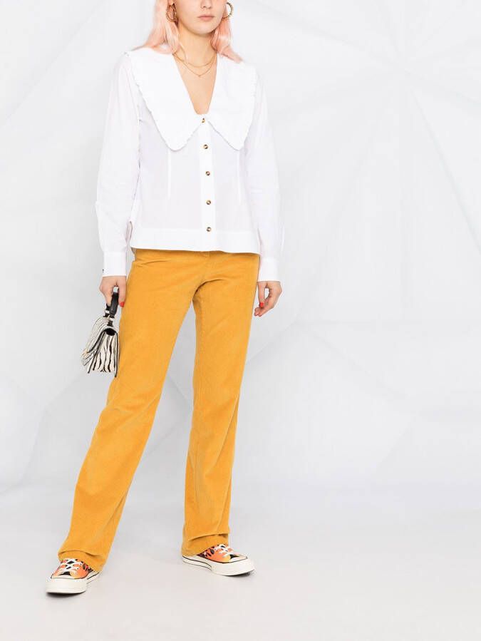 GANNI Blouse met ruchekraag Wit