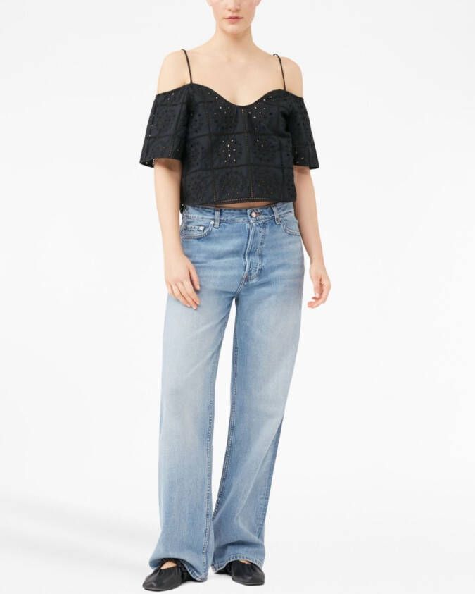 GANNI Broderie anglaise top Zwart
