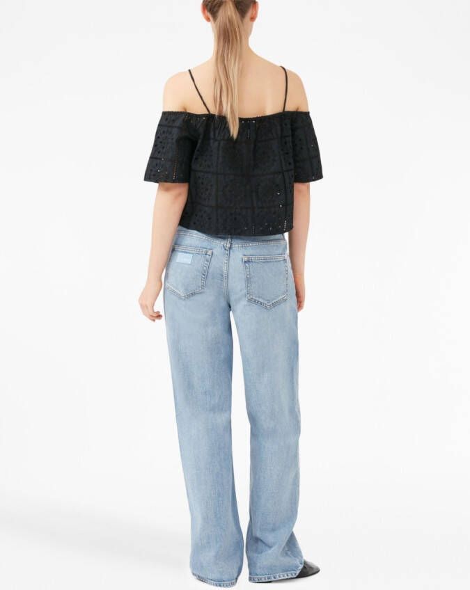 GANNI Broderie anglaise top Zwart