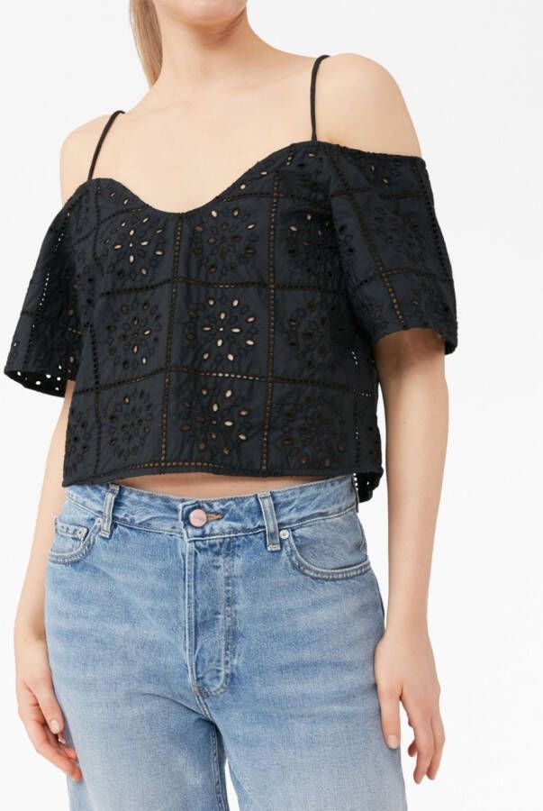 GANNI Broderie anglaise top Zwart