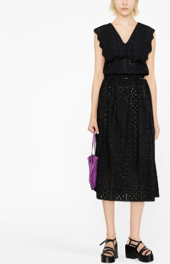 GANNI Broderie anglaise top Zwart