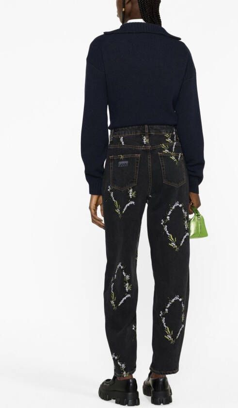 GANNI Jeans met geborduurde bloemen Zwart