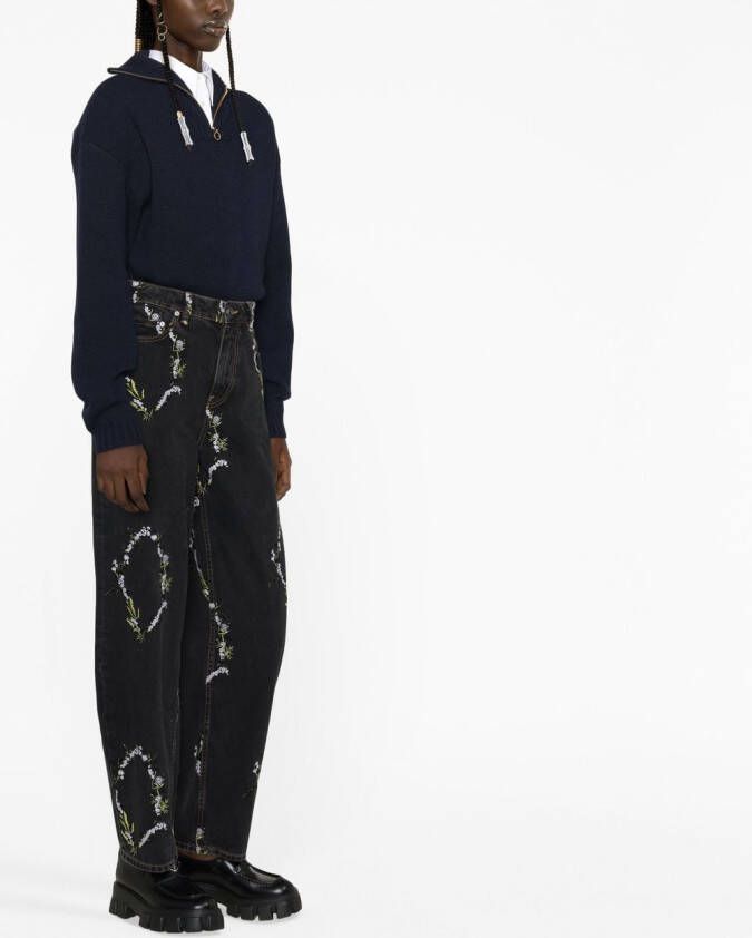 GANNI Jeans met geborduurde bloemen Zwart