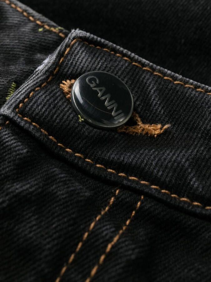 GANNI Jeans met geborduurde bloemen Zwart