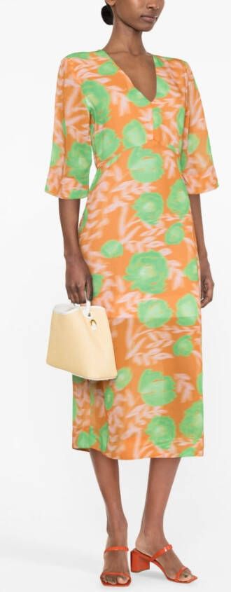 GANNI Midi-jurk met bloemenprint Oranje