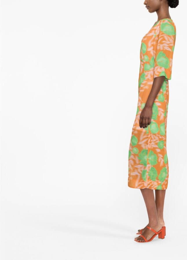 GANNI Midi-jurk met bloemenprint Oranje