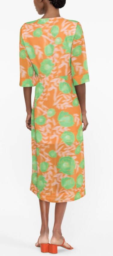 GANNI Midi-jurk met bloemenprint Oranje