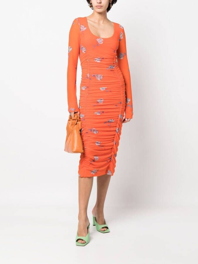 GANNI Midi-jurk met bloemenprint Oranje
