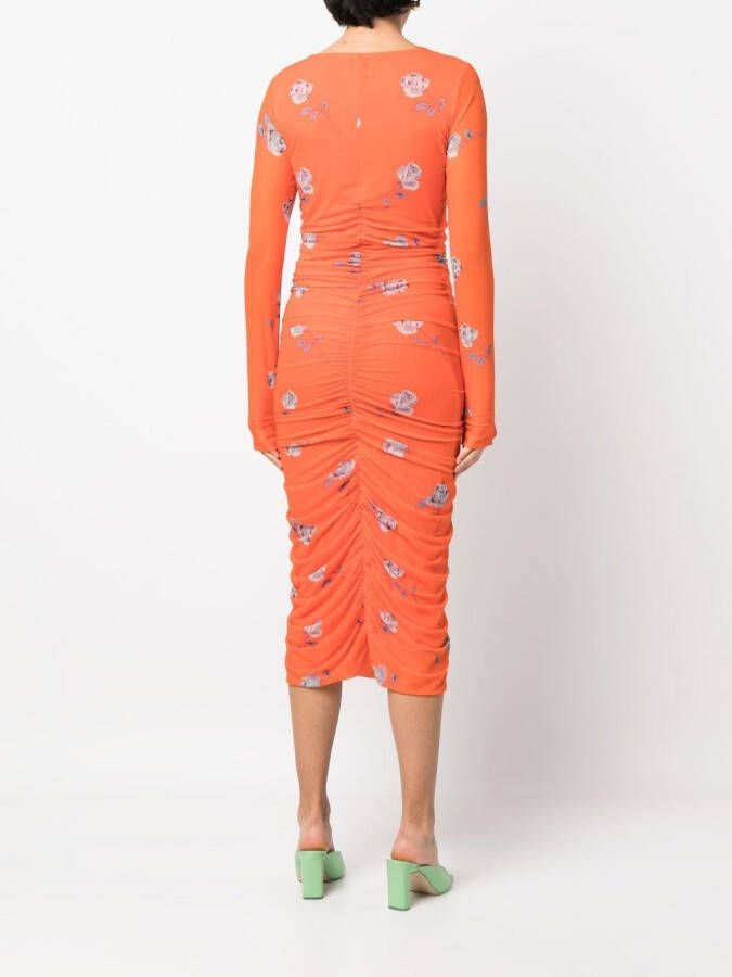GANNI Midi-jurk met bloemenprint Oranje