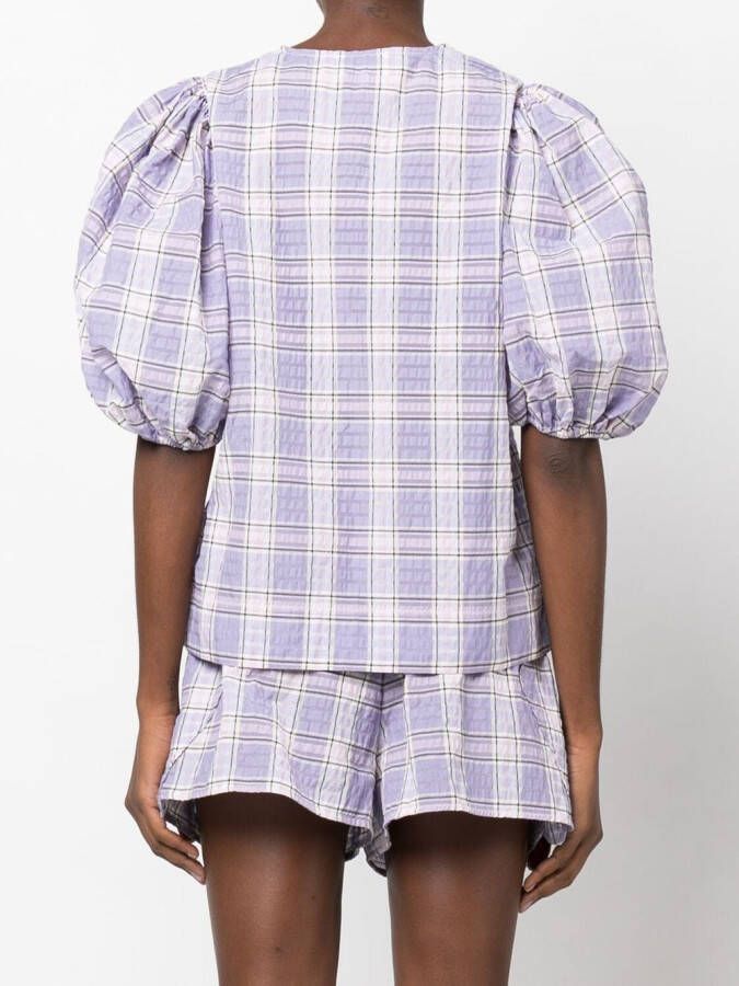 GANNI Geruite blouse Paars