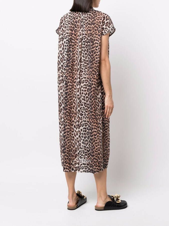 GANNI Jurk met luipaardprint Bruin