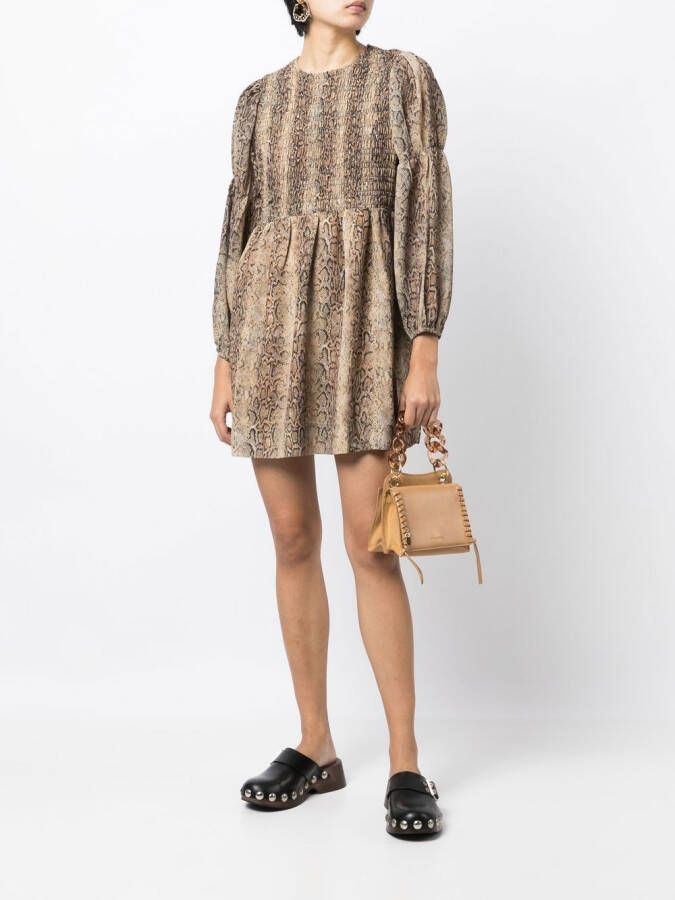 GANNI Jurk met slangenprint Bruin
