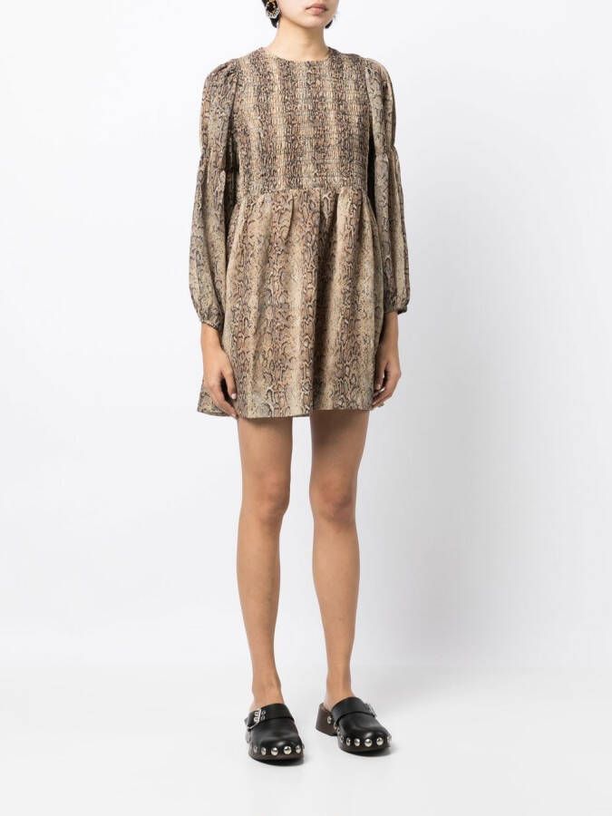 GANNI Jurk met slangenprint Bruin
