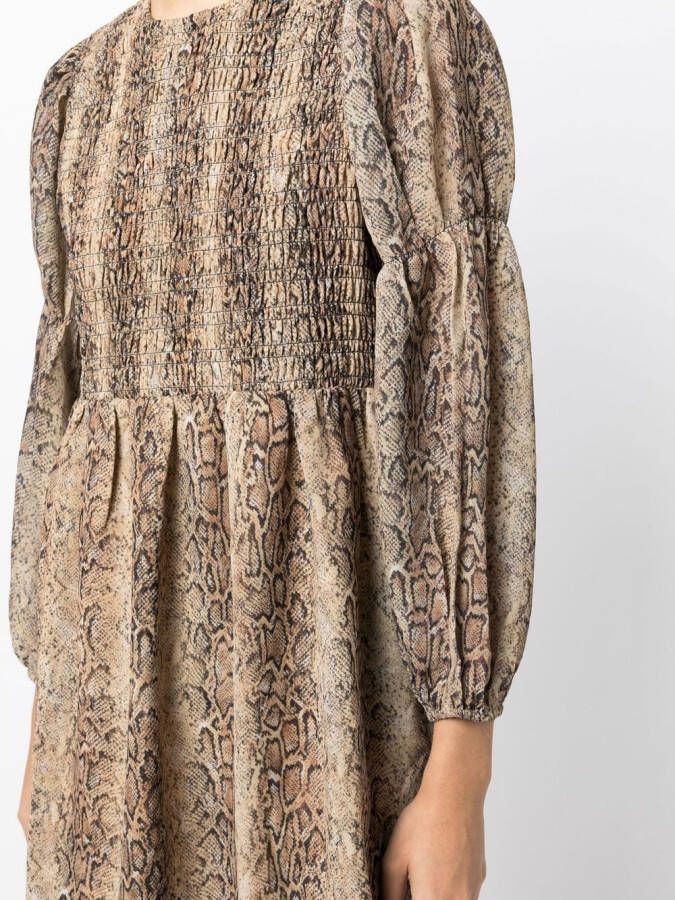 GANNI Jurk met slangenprint Bruin