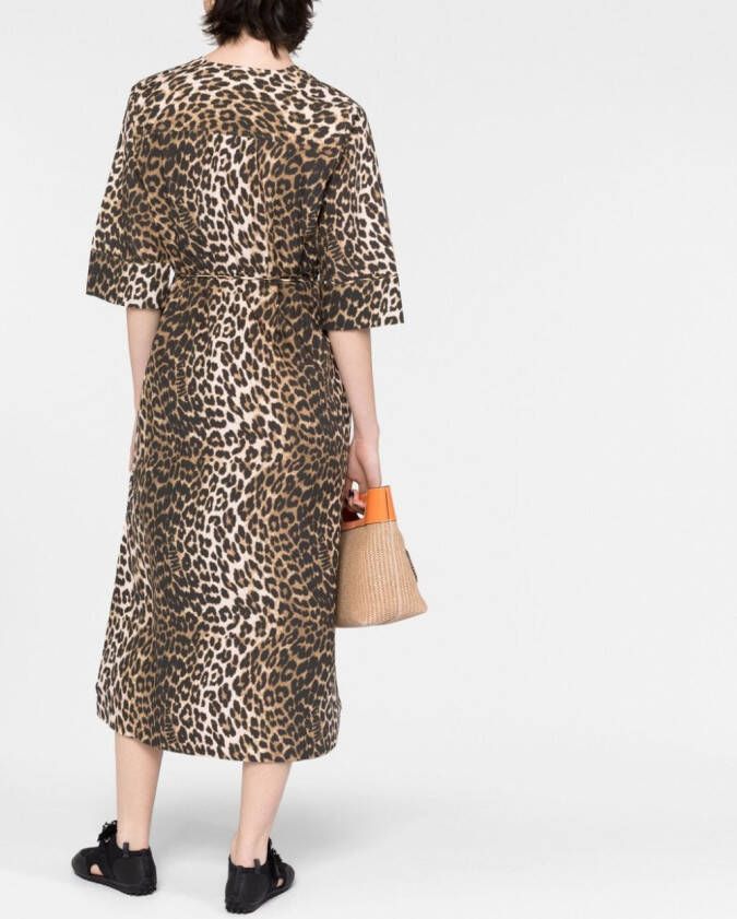 GANNI Jurk met luipaardprint Bruin