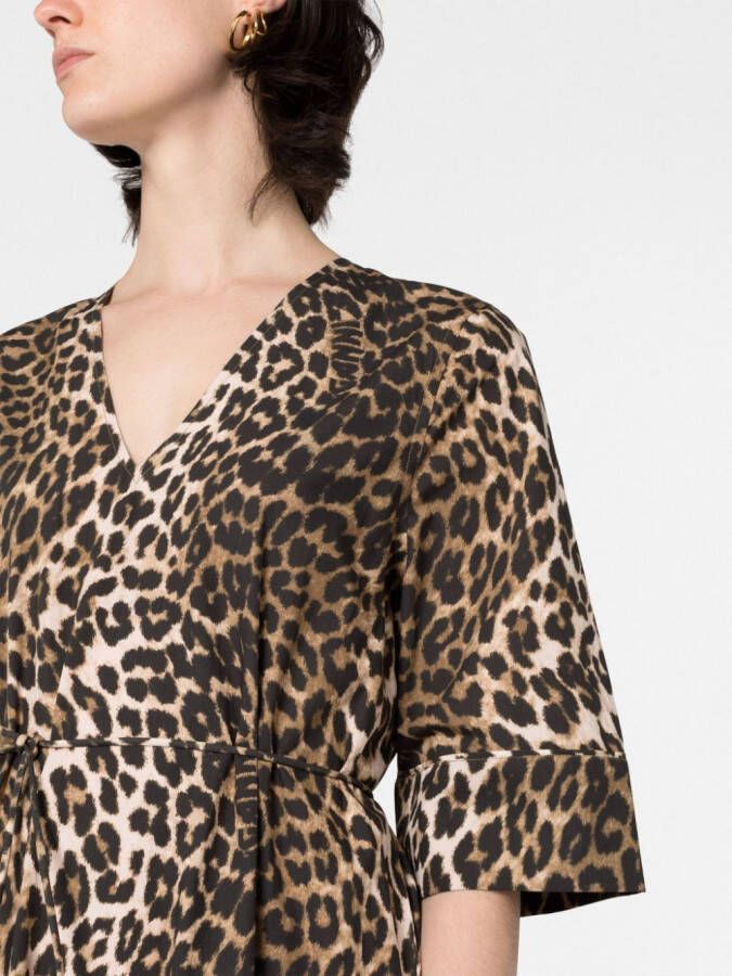 GANNI Jurk met luipaardprint Bruin