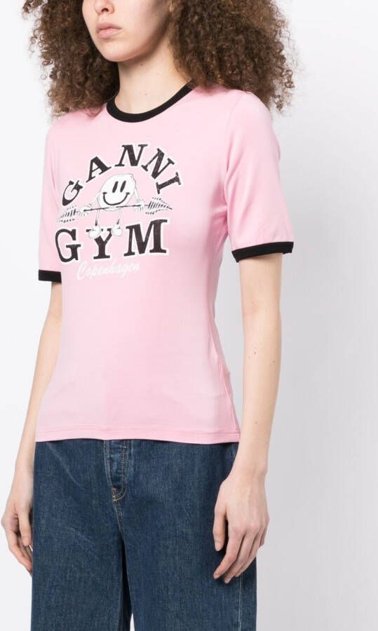 GANNI T-shirt met logoprint Roze