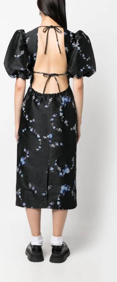 GANNI Midi-jurk met bloemen jacquard Zwart