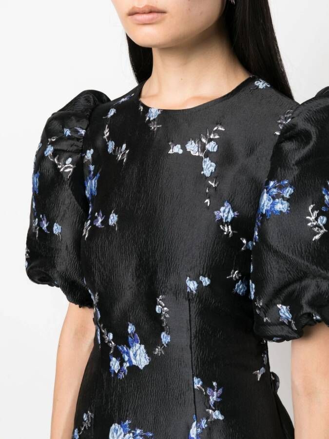 GANNI Midi-jurk met bloemen jacquard Zwart