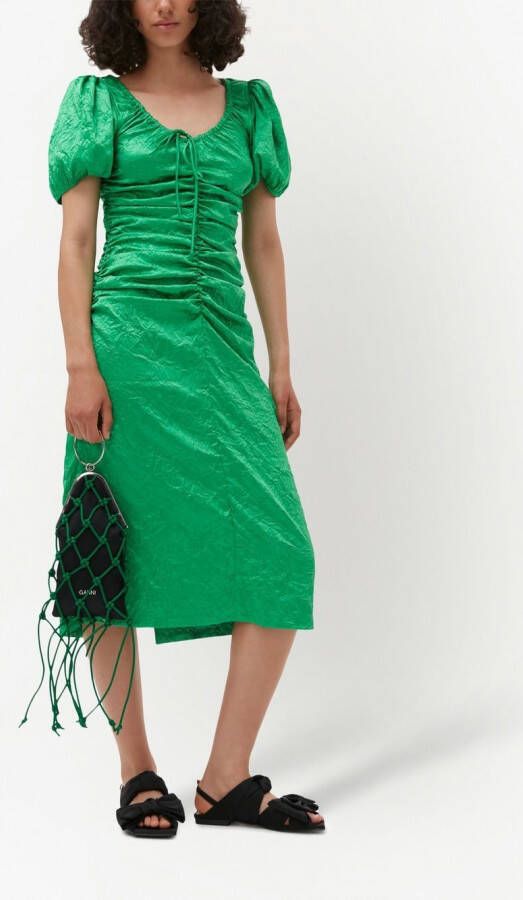 GANNI Midi-jurk met pofmouwen Groen
