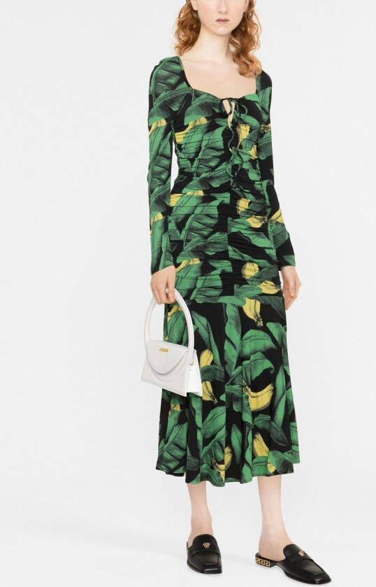GANNI Midi-jurk met ruches Groen