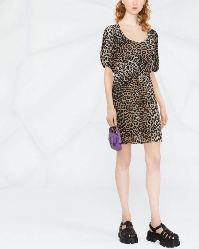 GANNI Mini-jurk met luipaardprint Bruin