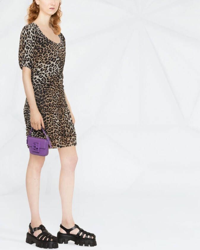 GANNI Mini-jurk met luipaardprint Bruin