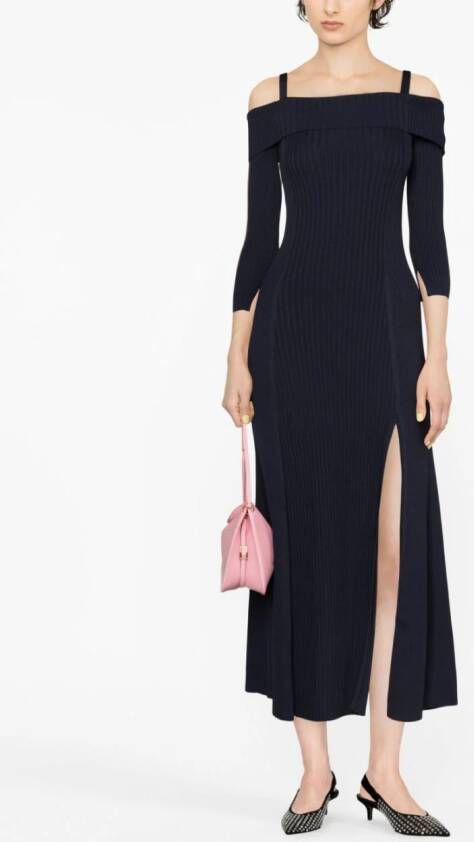 GANNI Off-shoulder midi-jurk Blauw