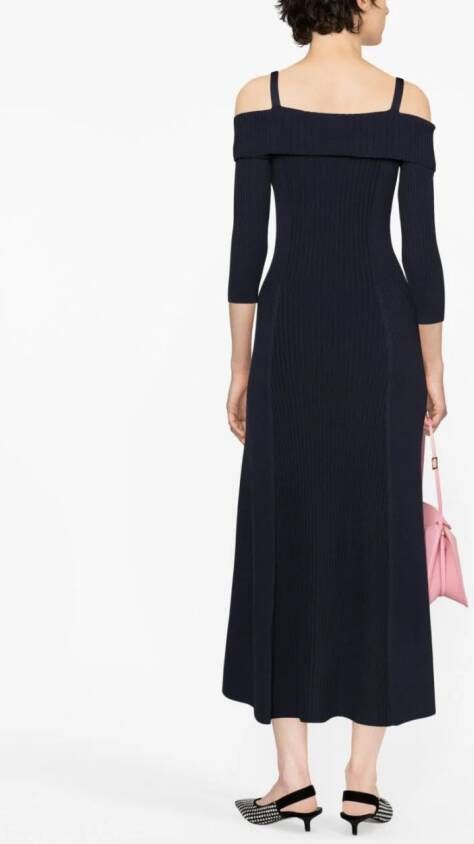 GANNI Off-shoulder midi-jurk Blauw