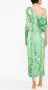 GANNI Off-shoulder zijden jurk met print Groen - Thumbnail 2