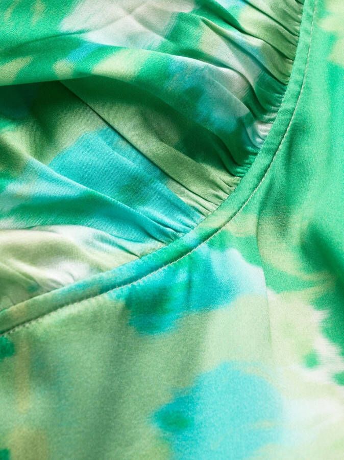 GANNI Off-shoulder zijden jurk met print Groen