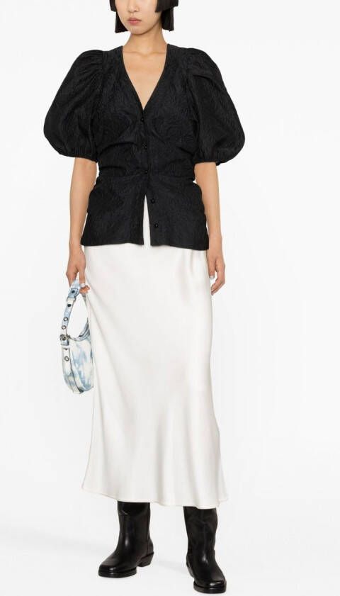 GANNI Blouse met pofmouwen Zwart