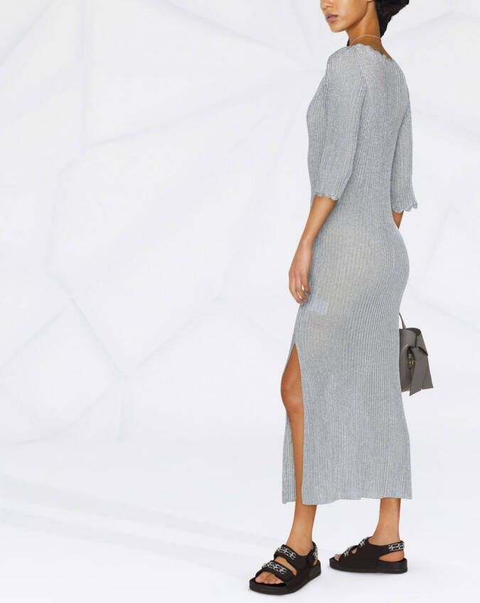 GANNI Ribgebreide maxi-jurk Blauw
