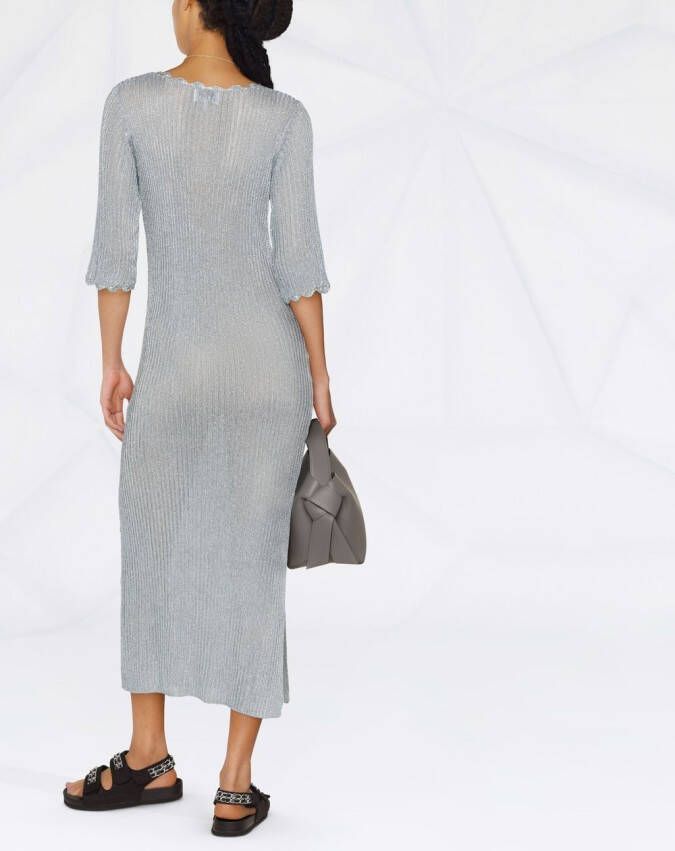 GANNI Ribgebreide maxi-jurk Blauw