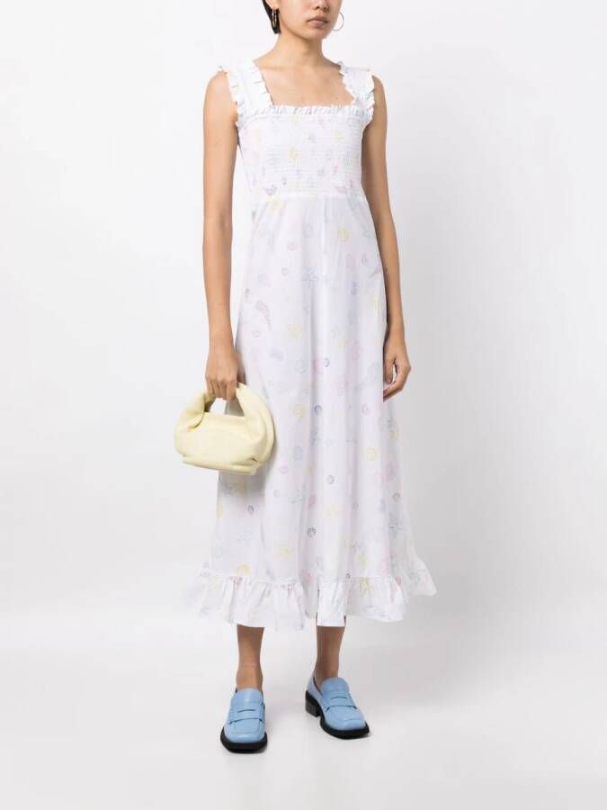 GANNI Midi-jurk met schelpenprint Wit