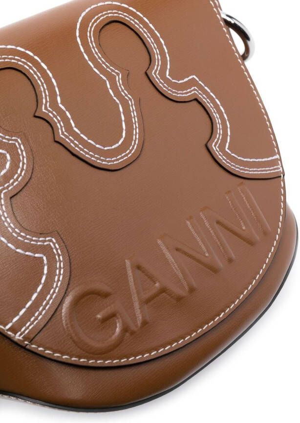 GANNI Shopper met logo-reliëf Bruin
