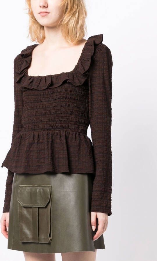 GANNI Gesmockte blouse Bruin