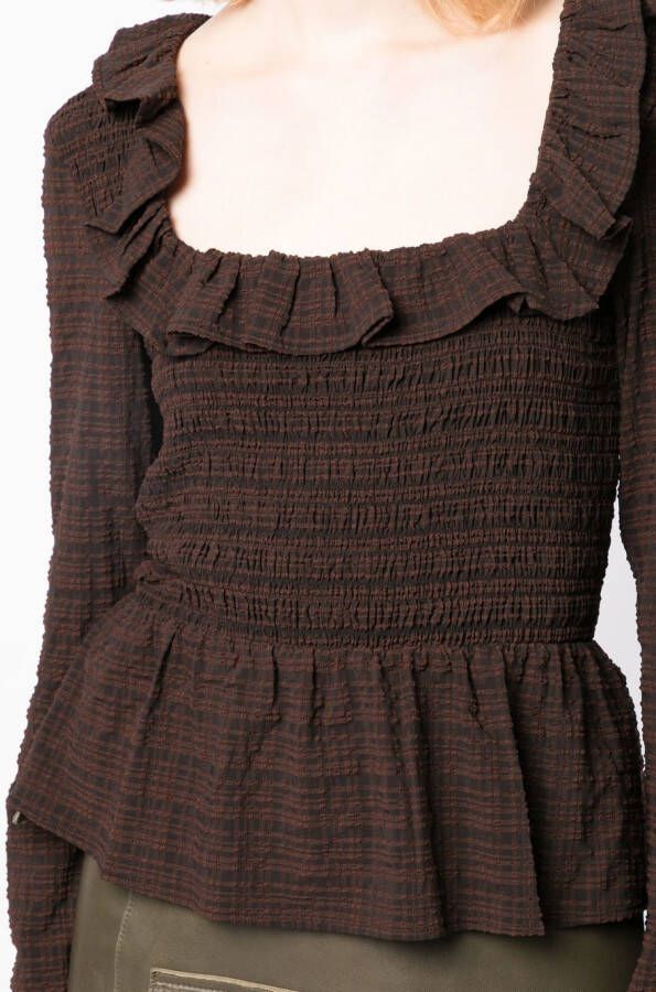 GANNI Gesmockte blouse Bruin