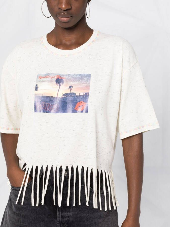 GANNI T-shirt met print Beige