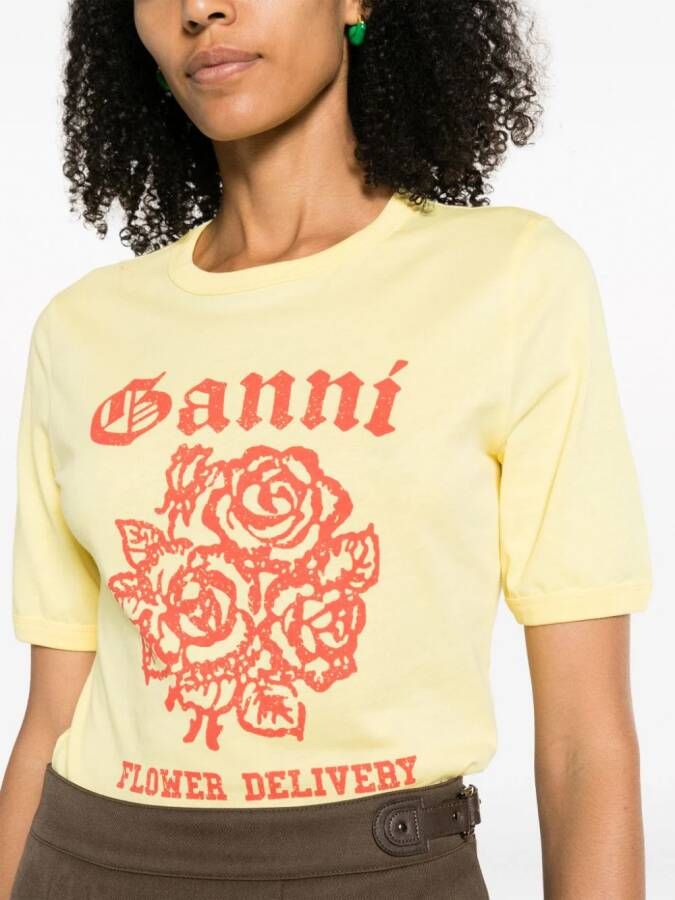 GANNI T-shirt met print Geel