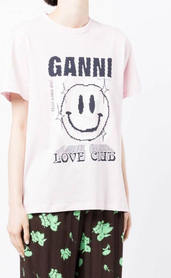 GANNI T-shirt met print Roze