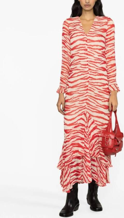 GANNI Maxi-jurk met tijgerprint Rood