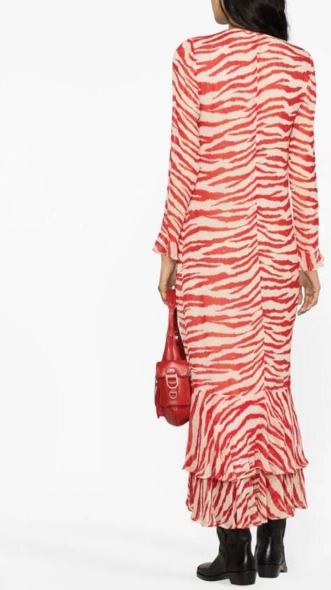 GANNI Maxi-jurk met tijgerprint Rood