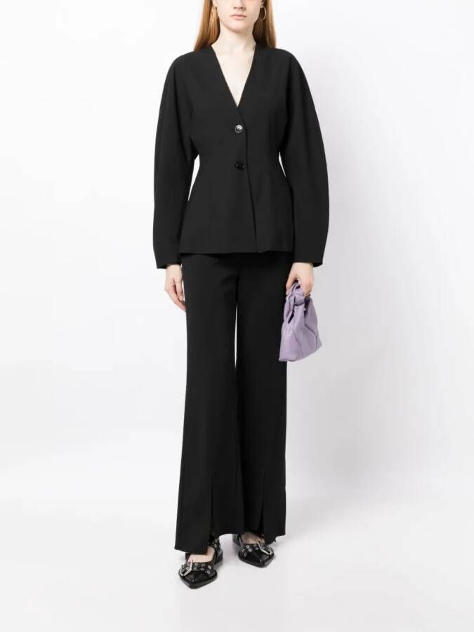 GANNI Blazer met enkele rij knopen en V-hals Zwart