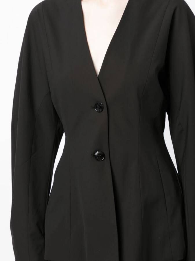 GANNI Blazer met enkele rij knopen en V-hals Zwart