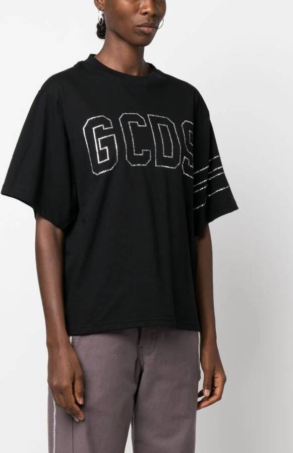 Gcds T-shirt met kristallen logo Zwart