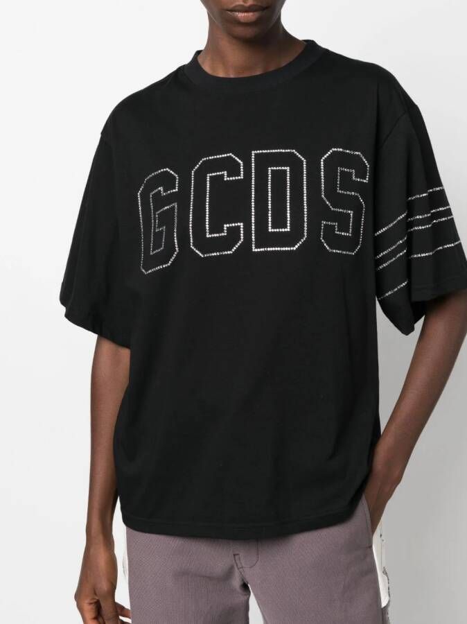 Gcds T-shirt met kristallen logo Zwart