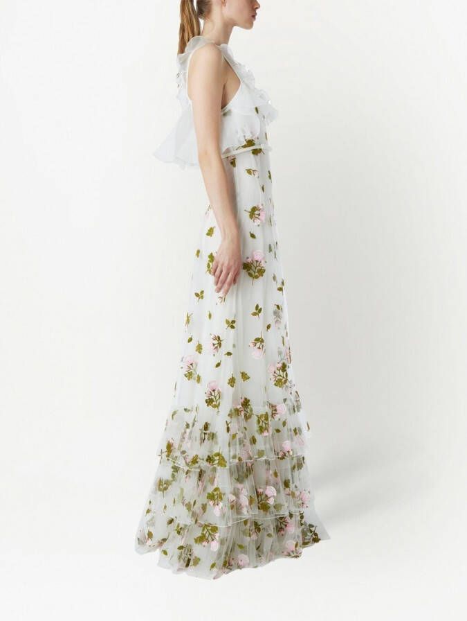 Giambattista Valli Maxi-jurk met roosprint Wit