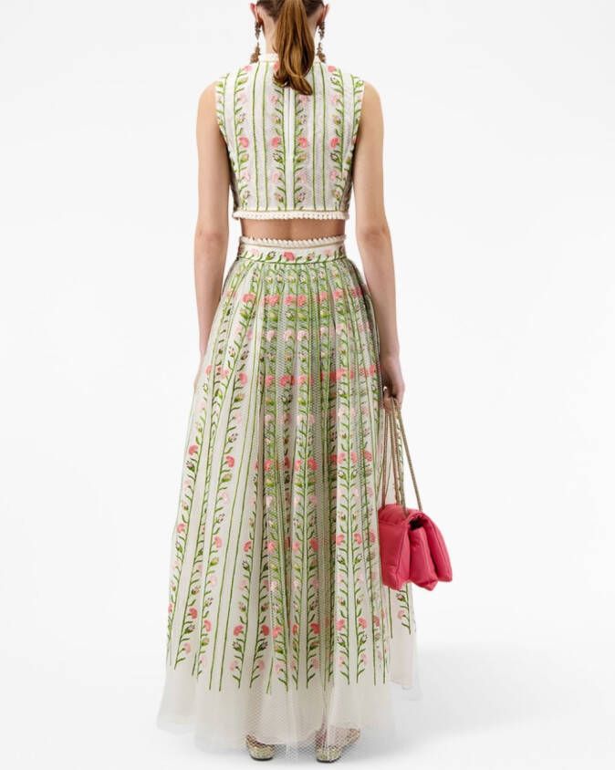 Giambattista Valli Maxi-rok met geborduurde bloemen Groen